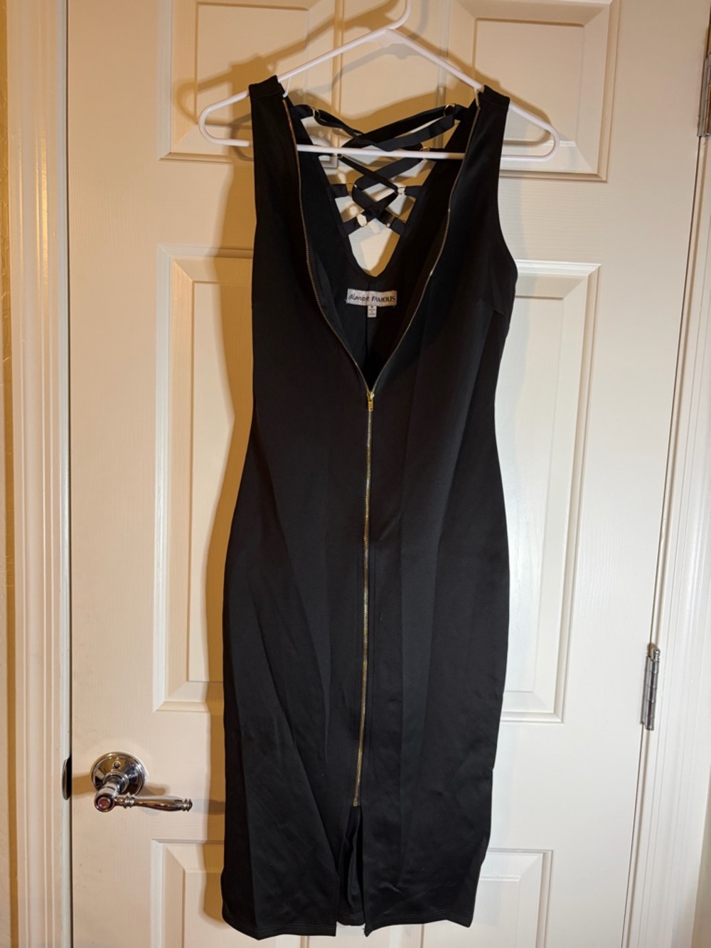 Almost Famous Black Midi Sheath Dress with Crisscross Back